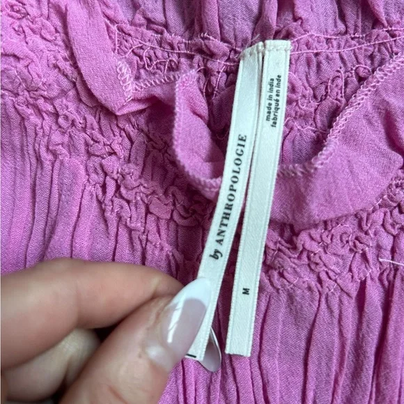 Anthropologie Textured Smocked Vest Top Pink Size Medium - Picture 6 of 11